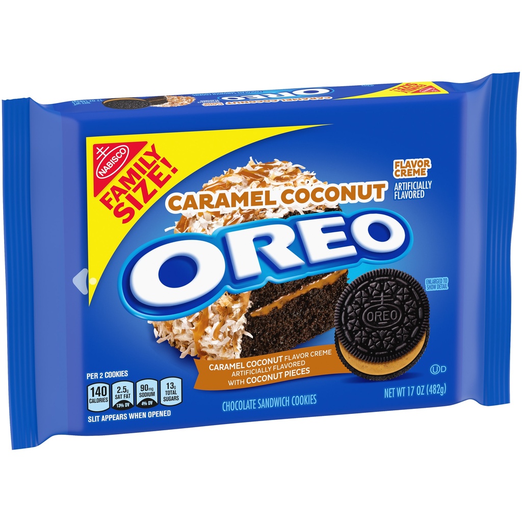 OREO Caramel Coconut Flavored Creme Chocolate Sandwich Cookies, Family Size, 17 oz