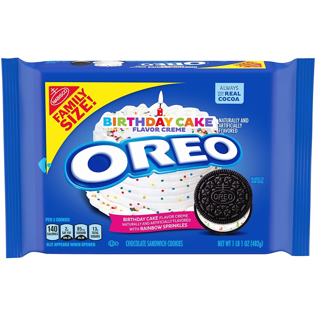 Oreo Birthday Cake Chocolate Sandwich Cookies, 1- 17 Oz Family Size Package, 1Count