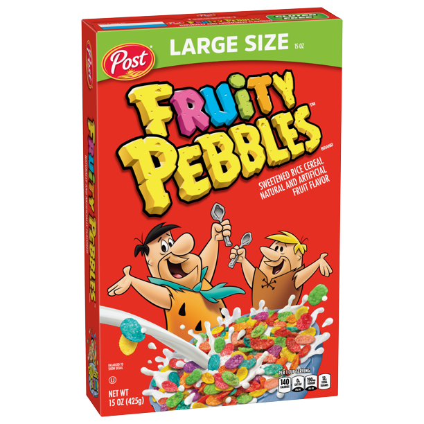 Post Fruity PEBBLES Cereal, Gluten Free, 10 Essential Vitamins and Minerals, Sweetened Rice Cereal, Family Size Box, 15 Ounce