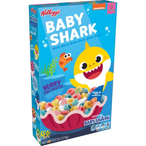 [GG-043] Kellogg's Pinkfong Baby Shark Breakfast Cereal, Limited Edition, Kids Snacks, Berry Fin-Tastic with Marshmallows, 13.2oz, 1 Box