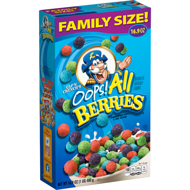 [GG-004] Cap'n Crunch's OOPS! All Berries Breakfast Cereal, Family Size, 16.9 oz Box