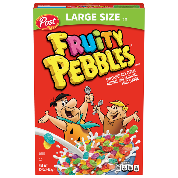 Post Fruity PEBBLES Cereal, Gluten Free, 10 Essential Vitamins and Minerals, Sweetened Rice Cereal, Family Size Box, 15 Ounce