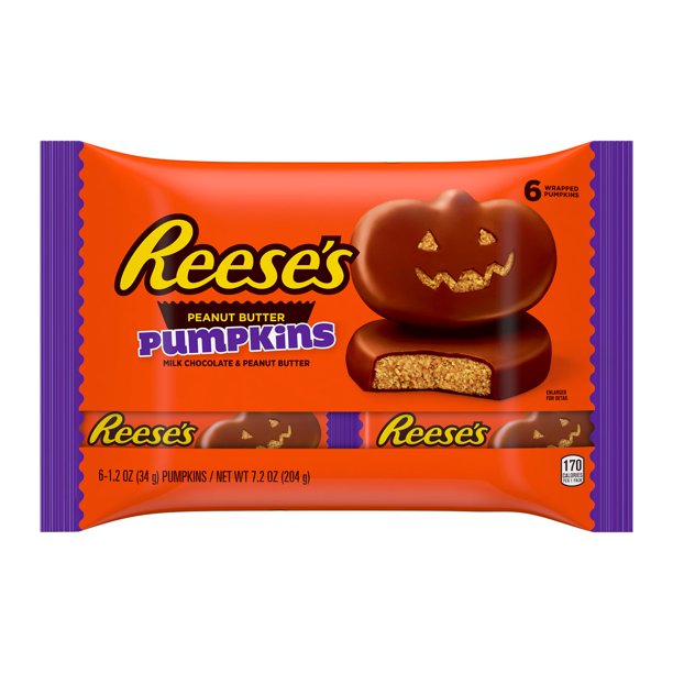 [GG-099] REESE'S, Milk Chocolate Peanut Butter Pumpkins Candy, Halloween, 1.2 oz, Packs (6 Count)