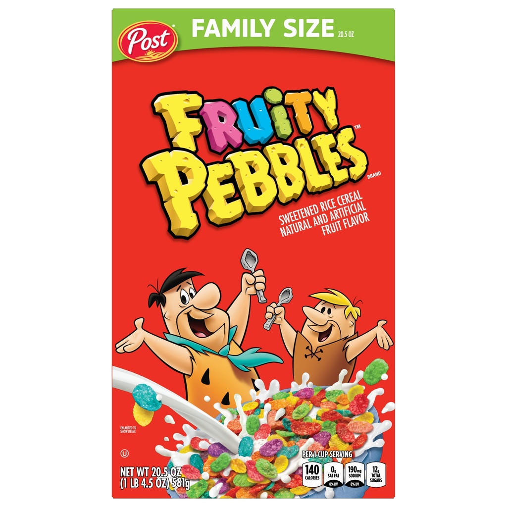 Post Fruity PEBBLES Cereal, Gluten Free, 10 Essential Vitamins and Minerals, Sweetened Rice Cereal, 20.5 Ounce