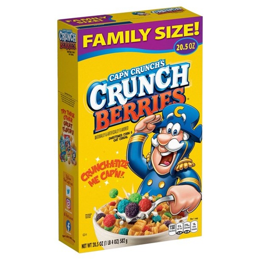 [GG-005] Cap'n Crunch's Sweetened Corn & Oat Cereal Crunch Berries Naturally & Artificially Flavored 20.5 Oz