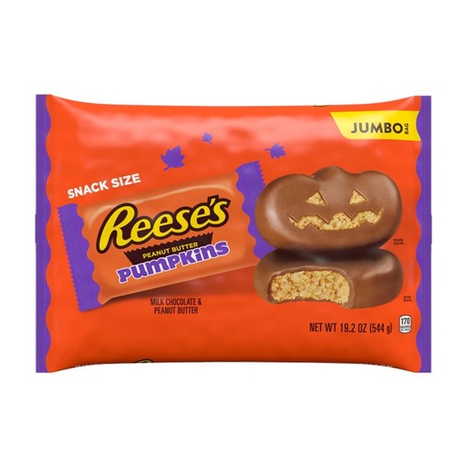 [GG-100] REESE'S, Milk Chocolate Peanut Butter Snack Size Pumpkins Candy, 19.2 oz, Jumbo Bag