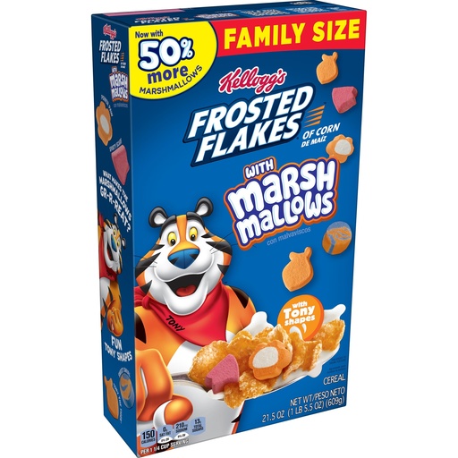 [GG-037] Kellogg's Frosted Flakes Breakfast Cereal, 7 Vitamins and Minerals, Original with Marshmallows, 21.5oz Box